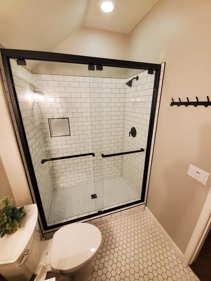 Tub to shower conversion bathroom